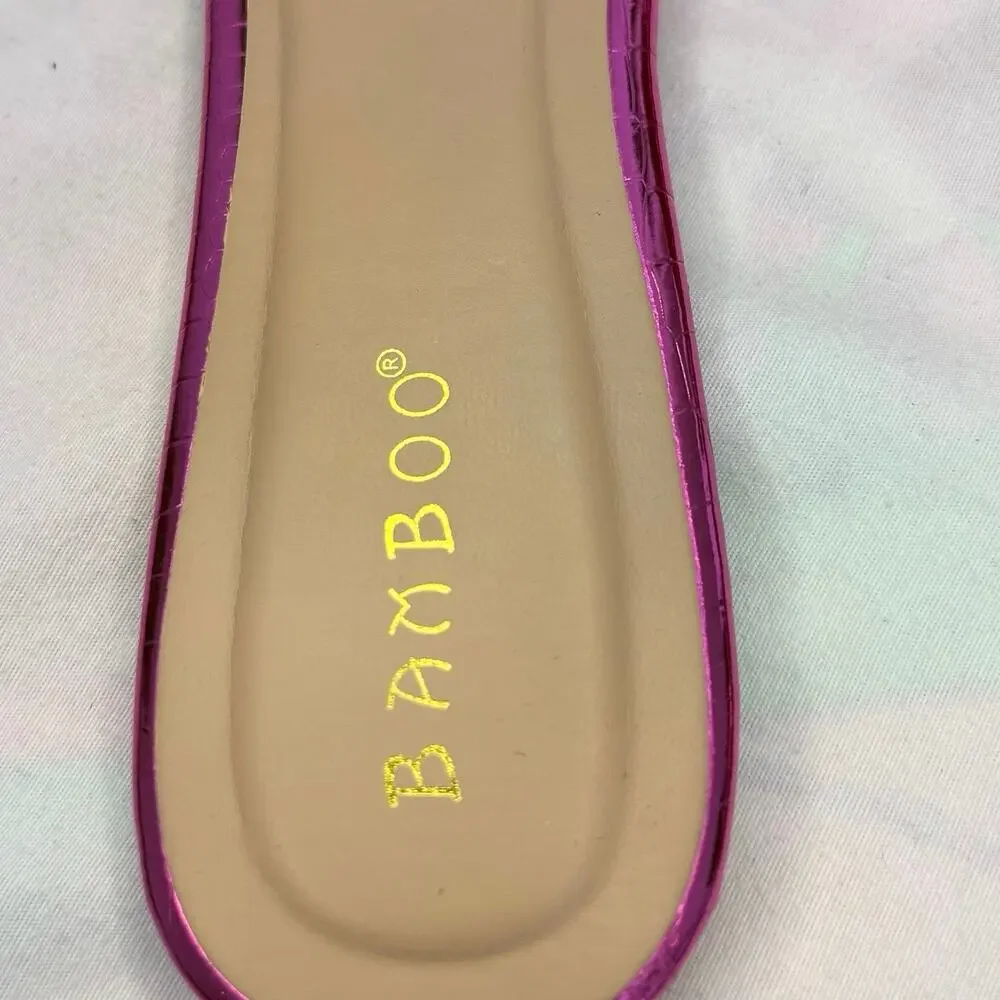 Bamboo Buzzing-13 Slide Sandals Womens 8.5 Hot Pink Metallic Gold Chain NIB